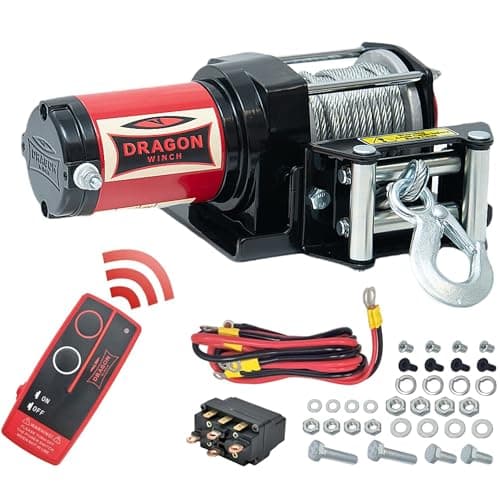 Dragon Winch Cabrestante eléctrico 12V 3000 lbs / 1360 kg, serie Maverick con Cuerda de acero 10m para arados, quads, ATV, UTV | incluido control remoto inalámbrico + accesorios para Cabestrante