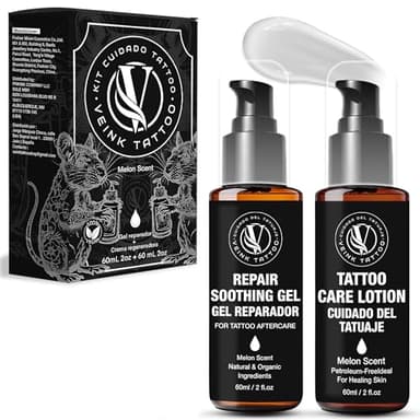 Crema para tatuajes - Curación Tattoo - Cicatriza y Conserva tus tatuajes - Cuidado Tattoo - Tattoo Aftercare (Crema Tatuajes 60 ML + Gel Reparador 60 ML)