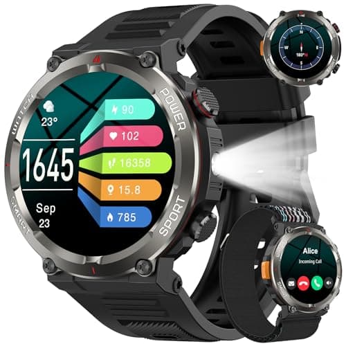 Reloj Inteligente Hombre, W50Pro Smartwatch Hombre con Linterna y Brújula, Smartwatch con Llamadas Bluetooth, Batería Grande de 960 mAh, Monitor Sueño, Podómetro, Pulsera Actividad Impermeable IP68