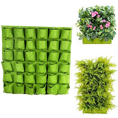 VOANZO Jardinera vertical de jardín con múltiples bolsillos para colgar en la pared, para uso en interiores y exteriores, 36 bolsillos (100 x 100 cm)