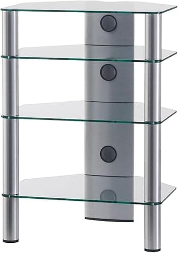 RO&CO SONOROUS - Mueble HiFi 4 estantes. Vidrio Transparente/Chasis Gris. Ref. RX2140-TG