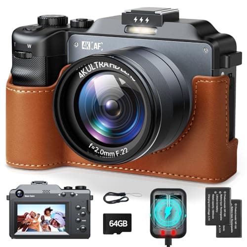 Cámara Digital 4K, 64MP Lente Doble Enfoque automático 18X Zoom Digital Camara Fotos compacta con Tarjeta de 64 GB, Pantalla LCD de 3 Pulgadas fotografia Compact Camera for vlog