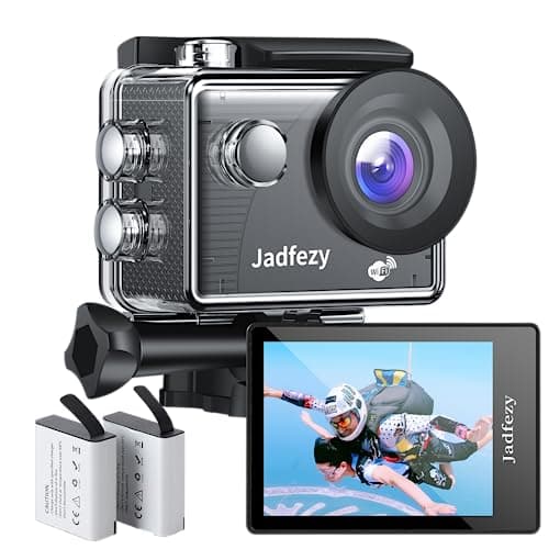 Jadfezy WiFi Cámara Deportiva Ultra HD 1080P, Action Camera, Cámara Subacuática Impermeable con 2×1050 mAh Baterías y Accesorios Kit para Casco y Bicicleta, etc.