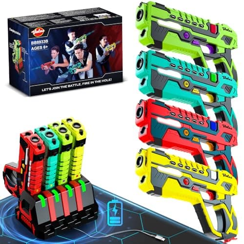 Juego de Pistolas láser Recargables - VATOS Laser Tag para 4 Jugadores con estación de Carga, sin Necesidad de Chalecos, Pistolas láser de Infrarrojos con Pantalla de Datos para niños, Adultos