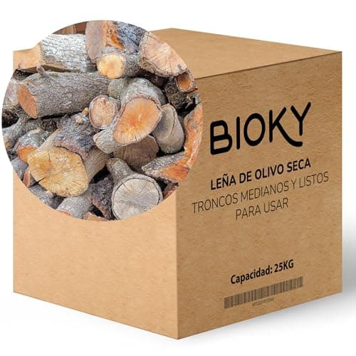 Leña de Olivo 25kg – Leña para Chimenea, Estufa, Barbacoa, Horno – Troncos de Madera para Chimenea – Aroma Agradable para Hogar – Alto Poder Calorífico - Poda Controlada España (25 kg)