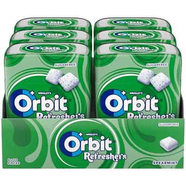 Orbit Refreshers, Bote de Chicles Sin Azúcar , Sabor Hierbabuena que proporciona frescura inmediata, grageas (6 x 30 chicles)