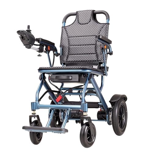 ByteTecpeak D04 - Silla de ruedas eléctrica plegable azul con batería de litio extraíble de 10 Ah, motor de 500 W, rango de 20 km, capacidad de 150 kg, ultraligera de 14,9 kg, fácil de transportar y