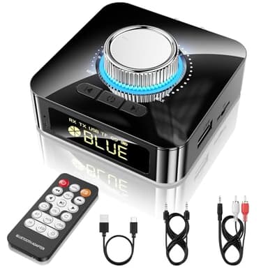 GlasFlength Receptor Bluetooth, 5.4 Receptor Bluetooth HiFi Baja Latencia Conexión Dual Adaptador bluetoot h para TV con 3.5mm AUX RCA USB TF Jack para Amplificador Tablet Altavoz y Casa (Negro)