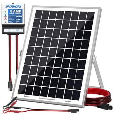 POWOXI 10W Solar Panel，12V Solar Panel Charger Kit + 8A Controller， Adecuado para Automóvil, Motocicleta, Barco, ATV, Marina, RV, Remolque, Powersports, Motos de Nieve, etc.. Varias baterías de 12V.