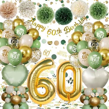 Decoracion 60 Cumpleaños Verdes Oro, Globos 60 Cumpleaños, 60 Años Globos Decoración Cumpleaños, Decoracion Fiesta 60 Cumpleaños, Guirnalda y Globos para Hombres Mujeres 60 Años Reutilizable