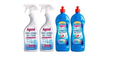 Agerul - Limpiador Oxigeno activo con pulverizador 2+2 sin pulverizador (4 unidades) Azulejos, juntas, acero inoxidable, plásticos, encimeras, sanitarios, grifería, fregaderos sin aclarar.
