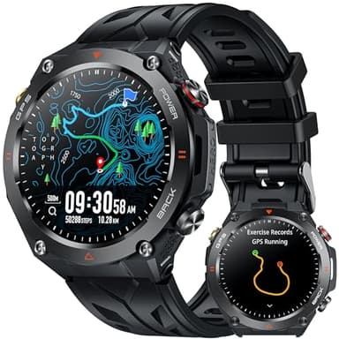 Reloj Inteligente Hombre Smartwatch con GPS: 1.45" Smart Watch con Llamadas Bluetooth Brújula 650mAh Digital Watch con Presión Arterial Pulsómetro SpO2 Sueño Podómetro 100+ Deportivos para Android iOS