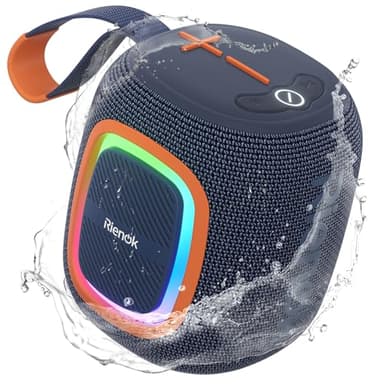 RIENOK S2 Altavoz Bluetooth Portátil Bluetooth 5.3 Potente Pequeño Impermeable con Radio FM Emparejamiento Estéreo Apoya Tarjeta SD Disco U y AUX, Azul Marino