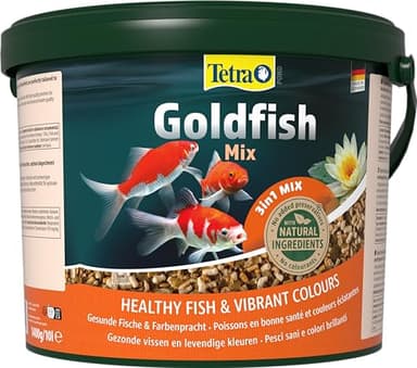 Tetra Pond Goldfish, Alimento para carpines dorados y peces de agua fría, mezcla 3en1 con escamas, sticks y gammarus, cubo de 10 L