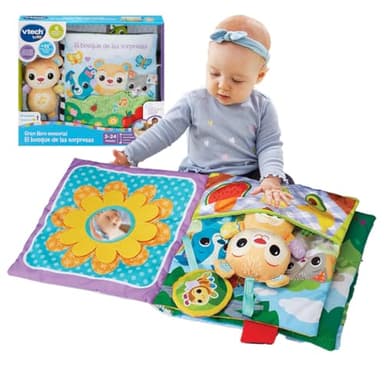 VTech - Gran Libro sensorial El Bosque de Las sorpresas, Libro Grande de Tela, Interactivo, Elementos Móviles, Canciones y Melodías, Osito Separado, Regalo bebés +3 Meses, Versión ESP