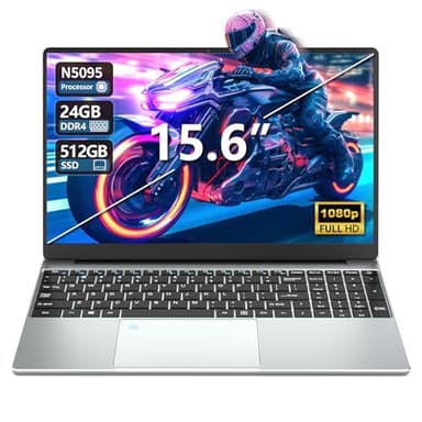 15.6" Portátile, Ordenador Portatil 24GB RAM 512GB SSD, Celeron N5095, Win11 PC Portatil Desbloqueo Huellas Dactilares+Teclado Retroiluminado, 180°Opening and Closing Pantalla, Mini-HDMI+USB3.0
