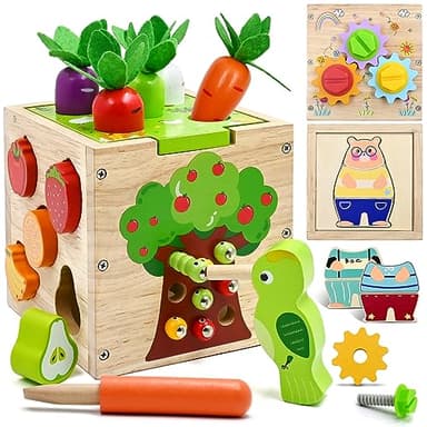 AiTuiTui 5 en 1 Cubo de Actividades Montessori para Niños de 1 a 4 Años, 49 Pcs Juegos Educativos Clasificador de Formas de Madera para Bebés de 12 a 18 Meses
