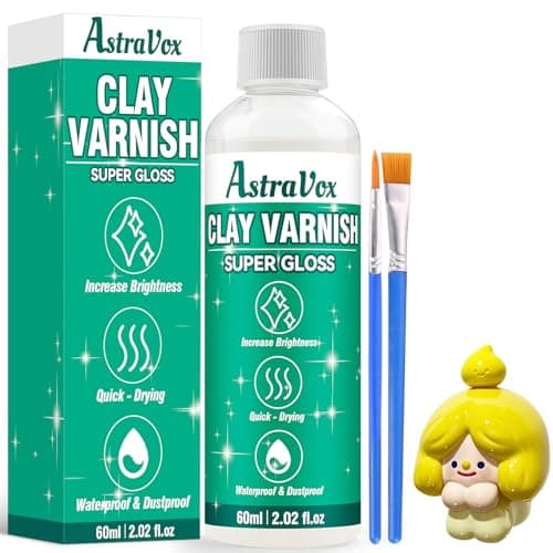 AstraVox 60ml barniz arcilla secado al aire con 2 Pinceles, barniz acrilico Para Evitar Grietas y Amarilleamiento Resistente Al Agua Para arcilla de secado al aire, Brillante