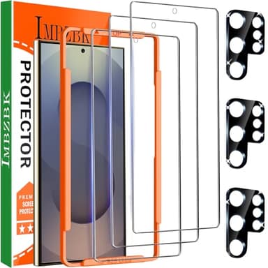 IMBZBK 3 Piezas Protector Pantalla para Samsung Galaxy S25 Ultra Cristal Templado con 3 Piezas Protector Camara Accesorios, Desbloqueo por Huella Dactilar, Funda de Compatibles