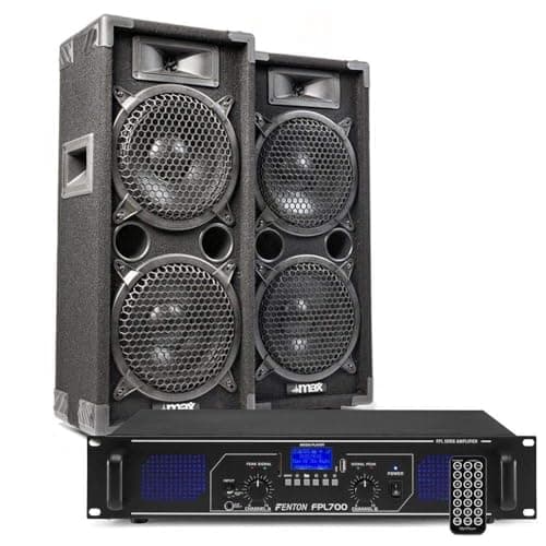 MAX28 Pack - Equipo para DJ, Sistema de megafonía, Conjunto de Altavoces para DJ de 1600 W y Amplificador de 700 W con Bluetooth, MP3, USB, Paquete MAX28 2 Altavoces pasivos, Sistema de megafonía