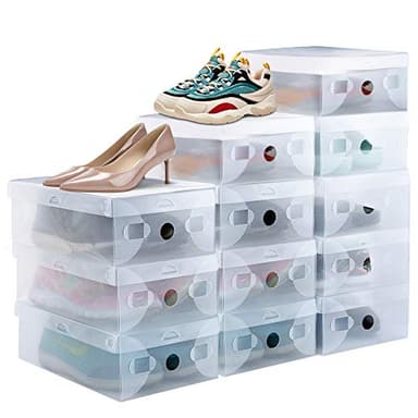 PERFETSELL 12 Organizador Zapatos Cajas Zapatos Transparentes Apilables Cajas Plástico Duro para Guardar Zapatos Organizador Zapatos para Armario Cajas Almacenaje Zapatos para Talla 39 27.6x18.5x9.5cm