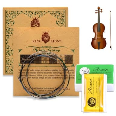 KSJEHW 2 Piezas Conjuntos Cuerdas para Violín (G-D-A-E), Universal Núcleo de Acero Cuerdas para Violín 4/4, 3/4, 1/2, 1/4(con 1 colofonia