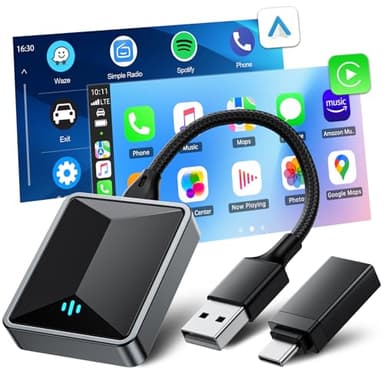 Lamto Adaptador Inalámbrico Carplay y Android Auto inalámbrico, CarPlay Inalambrico Adaptador 2 EN 1 para A-pple & Android Auto,Dongle CarPlay Convierte Cableado a Inalámbrico, WiFi de 5GHz,Plug&Play