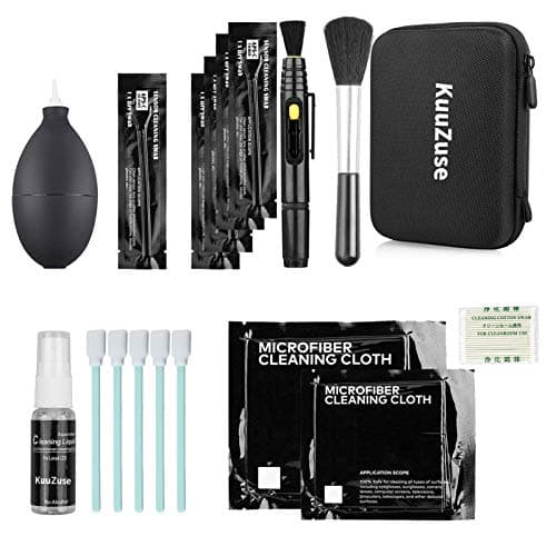 Kit de Limpieza Profesional de cámaras DSLR de KuuZuse con hisopos de Limpieza APS-C, paños de Microfibra, Pluma de Limpieza de Lentes, para Lentes ópticas y cámaras Digitales SLR