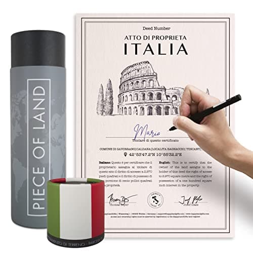 happylandgifts® Trozo de Terreno real - ITALIA | Un Obsequio especial para la familia y los amigos | Certificado personalizado de propietario del terreno | Regalos italianos | Roma