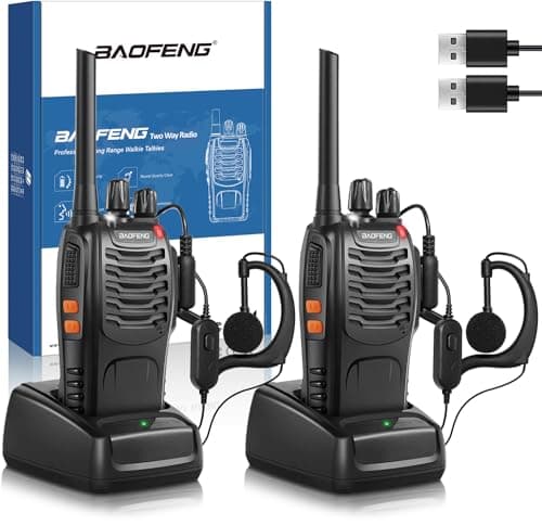 Baofeng Walkie Talkie Profesional PMR Radiocomunicación USB Recargable 16 Canales de Larga Distancia Portátil Walkie Talkies con Auriculares y Luz LED (Negro, 1 Pare)