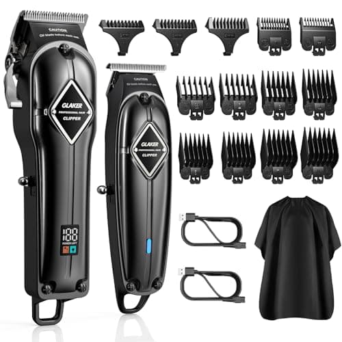 GLAKER Maquina de Cortar Pelo Hombre,Cortapelos Hombre y Recortadora de Barba con Cable e Inalámbrico,Maquina Cortar Pelo Profesional con Palanca Taper Ajustabl y 13 Peines Guía