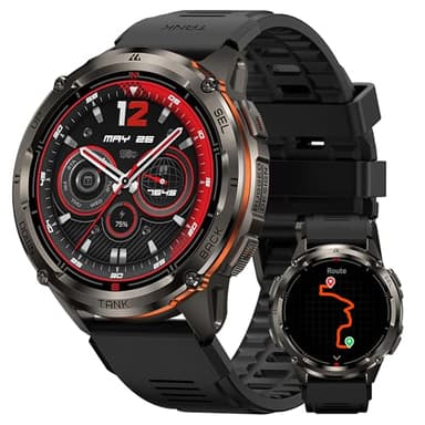 KOSPET Tank T3 Ultra 2 Reloj Inteligente Hombre GPS, 1,43'' Acero Inoxidable Smartwatch Hombre con Llamadas Bluetooth, 470mAh 50m Impermeable Reloj Inteligente con Altitude/Brújula para iOS Android