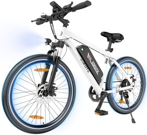ESKUTE M100 Bicicleta Eléctrica, 27.5" Bicicleta Electrica Montaña,Motor 250W, Batería Extraíble 36V 10.4 Ah, Pantalla LED, 7 Velocidades, Bici Electrica MTB Trekking para Adultos Unisex (Blanco)