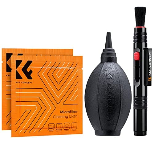 K&F Concept Kit de Limpieza Cámara,4 En 1 Cleaning Kit con Soplador+2 PCS Paño Limpieza Microfibra Envasado al Vacío+Lápiz Limpiador con Cepillo/Cabeza Carbono para Cámara Filtro Objetivo Canon/Nikon