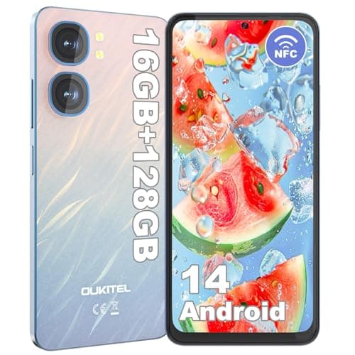 OUKITEL C58 Teléfono Móvil Libres Android 14, 16GB+128GB/1TB, Pantalla HD+ de 6.67" (90Hz) Teléfono Móvil, Batería 5150mAh, Cámara 13MP Smartphone 4G Dual SIM, NFC/Face ID/Fingerprint/OTG/GPS, Azul