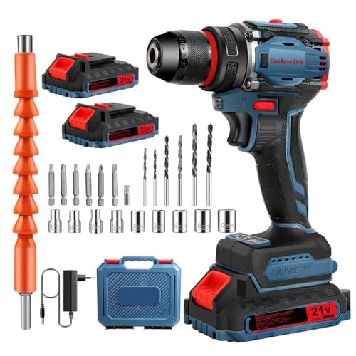 Brushless Taladro Percutor a Bateria 21V, Taladro Atornillador Electrico, Taladro Bateria Atornillador, Taladro Electrico Inalámbrico, 2x Baterias 2000mAh, 45Nm