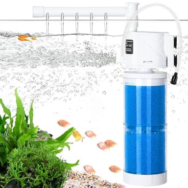 AQQA Filtro interno para pecera, bomba de filtro sumergible de 15 W con flujo de agua ajustable, bomba de filtro de tanque de peces con aireación y lluvia para peceras de 190-380 L