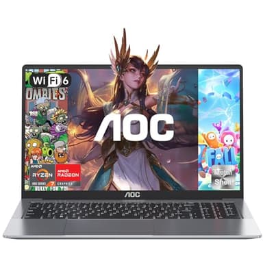 AOC 16.1’’ Ordenador portatil Gaming AMD Ryzen 7 5700U (Mejor Que i7), RAM 16GB M.2 SSD 512GB Laptop, Teclado Retroiluminado, Película para Teclado en Español 53Wh Batería,HDMI,WiFi 6, Carcasa Metal