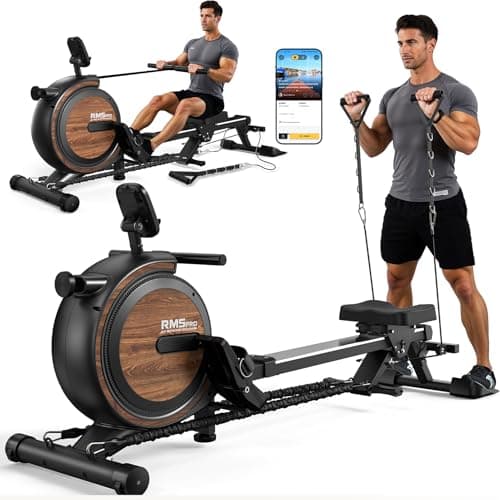 MettleMatic Máquina de Remo Magnética para el Hogar: Máquina de Remo con Bluetooth y Resistencia Ajustable de 16 Niveles. Carga de Peso de 150 kg (Color Nogal Negro)