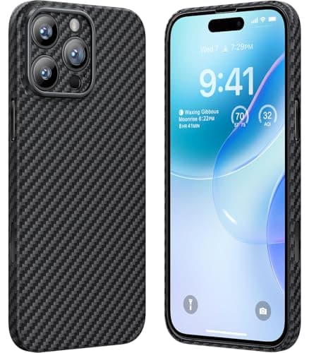 memumi Fibra de Aramida Funda para iPhone 16 Pro MAX, Duradera y Resistente Fibra de Aramida con Carcasa para iPhone 16 Pro MAX Case 0.5 mm Delgado y Minimalista en Diseño de Fibra Carbono, Negro