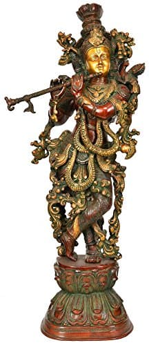 Idol Collections Lord Krishna - Figura Decorativa (latón, 53,34 x 22,86 x 83,82 cm), diseño de Flores, Multicolor