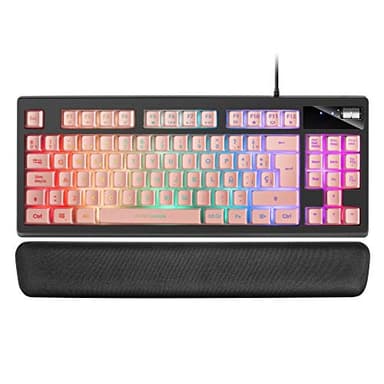 Mars Gaming MKAXPES Teclado Compacto TKL H-Mech, Iluminación RGB 9 Efectos, Reposamuñecas Gel, Rosa, Idioma Español