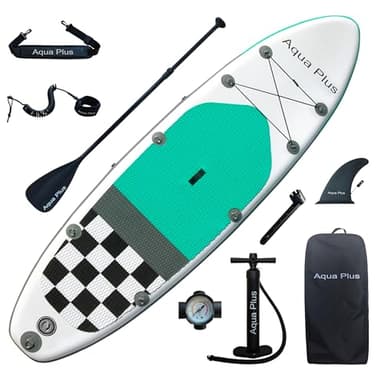 Aqua Plus Sup Inflable de 15cm de Grosor para Todos los Niveles de Habilidad, Paleta Ajustable, Bomba, Mochila de Viaje ISUP, Tabla de Remo Inflable para jóvenes y Adultos