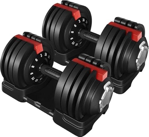 Yaheetech Kit de 2pcs Mancuerna Ajustable 12 en 1 Pesas y Mancuernas Ajuste Rápido de 3kg a 24 kg con Base de Almacenamiento para Gimnasio en Casa