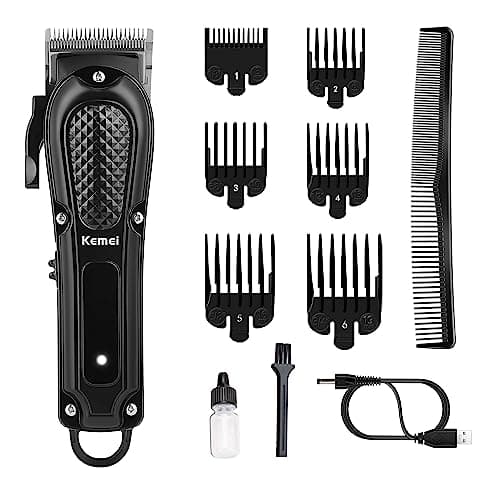 KEMEI Cortapelos para hombres, cortadora de barbero profesional para cortar el cabello, sin cable y con cable, recortadora de barba recargable