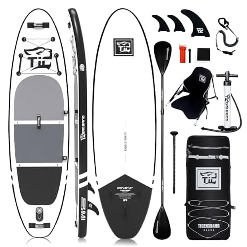 Tabla Paddle Surf Hinchable TIGERXBANG Paddle Board 320x82x15cm con Accesorios Premium Tabla Sup, PadelSurf Stand Up Padding para Adultos/Niños con Remo Doble Uso, Asiento Kayak,Defender-Pro Negro
