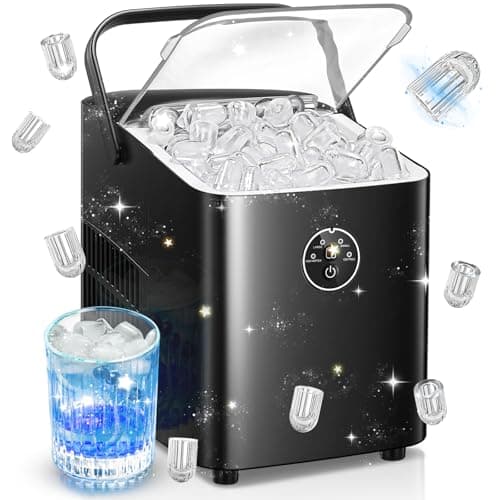 FOHERE Maquina de Hielo para Encimera, Máquinas para Hacer Hielo Portátil con Mango, Tamaño S/L, Cubitos Hielo/5min, 14Kg/24h, Con Función de Autolimpieza, Usar en Casa/Fiesta/Camping