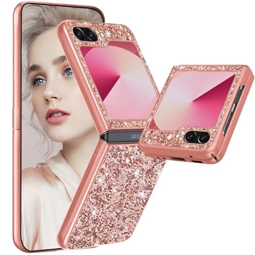 Carcasa brillante para Samsung Galaxy Z Flip 6 con purpurina brillante para Samsung Z Flip 6 Slim Ligero Antideslizante antigolpes Protección Galaxy Z Flip 6 Case Chapado Diamante Bling Lujo (oro