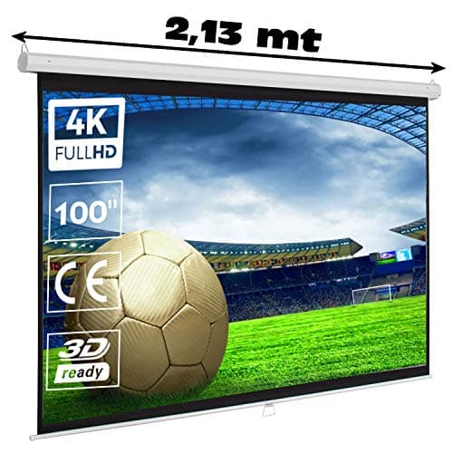 Pantalla de proyeccion Manual Luxscreen 100" Pulgadas, área Visible Blanca 197 x 147cm, cajetin de 2,10 Metros