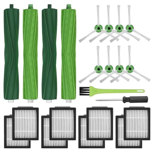 DrRobor Accesorios de Repuesto para iRobot Roomba e/i/j Series i7 i7+ i3 i3+ i4 i4+ i6 i6+ i8 i8+ j7 E5 E6 E7 Robot Aspirador, 4 Cepillos de Goma, 8 Filtros HEPA, 8 Cepillos Laterales
